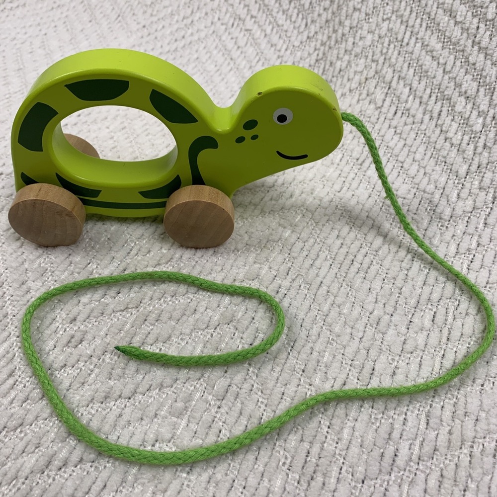 Hape Walk Along-Pull Along Wooden Turtle‎ Toy Rare HTF